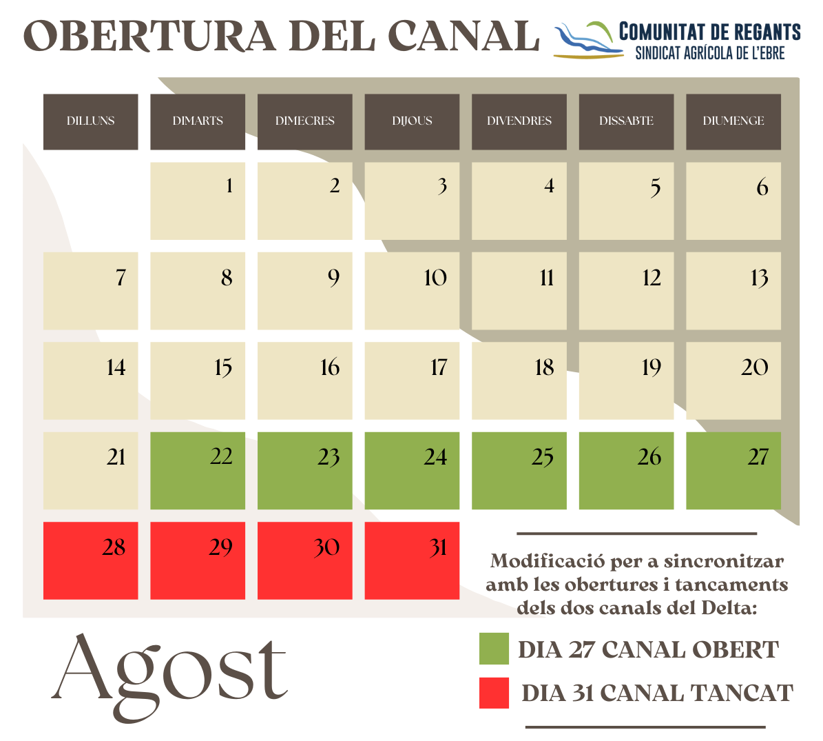 Calendari Obertures – Agost