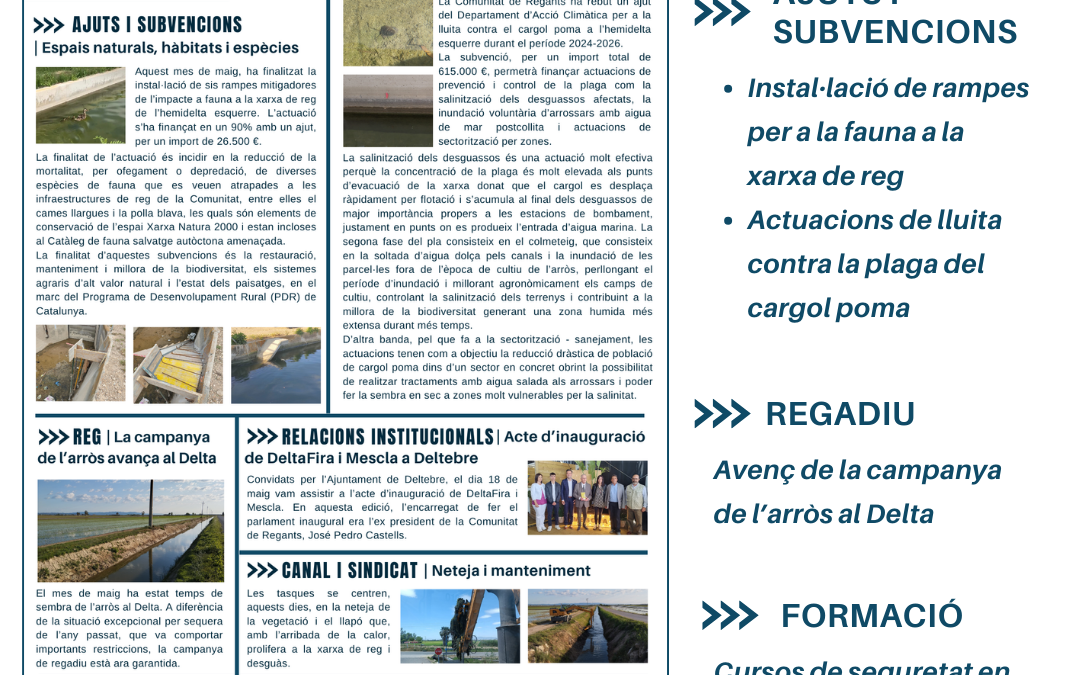 Butlletí informatiu de la Comunitat de Regants. Maig de 2024
