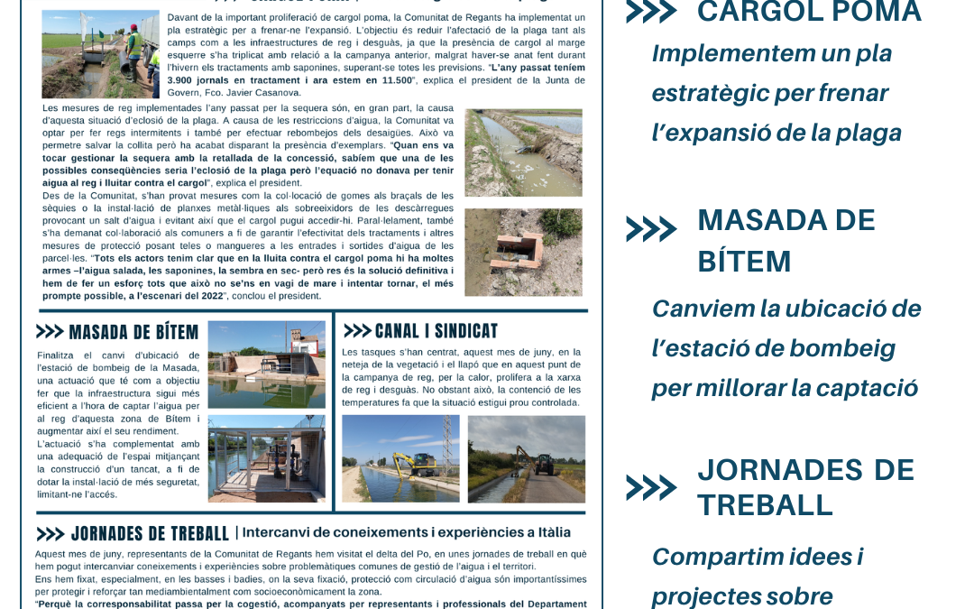 Butlletí informatiu de la Comunitat de Regants. Juny de 2024