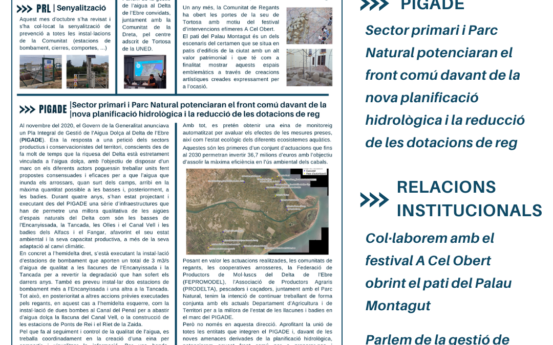 Butlletí informatiu de la Comunitat de Regants. Octubre de 2024