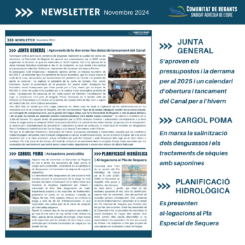 Butlletí informatiu de la Comunitat de Regants. Novembre de 2024