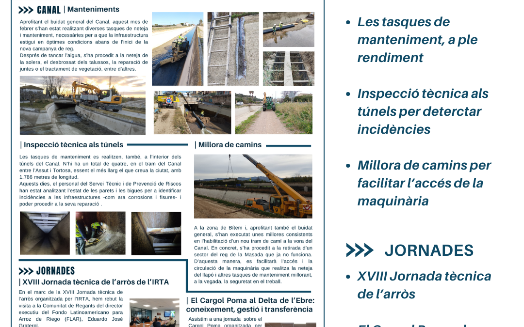 Butlletí informatiu de la Comunitat de Regants. Febrer de 2025