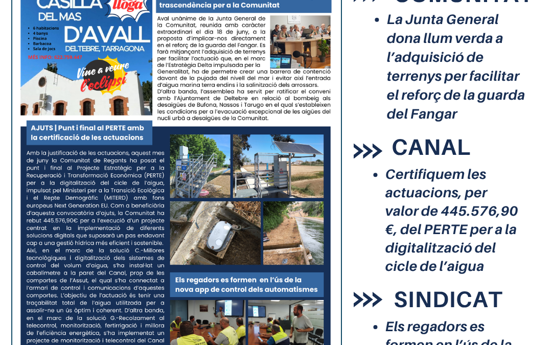 Butlletí informatiu de la Comunitat de Regants. Juny 2026