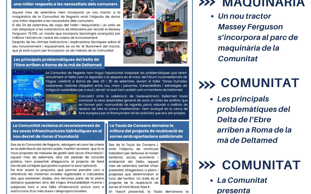 Butlletí informatiu de la Comunitat de Regants. Setembre 2026